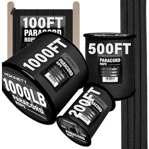 1000Ib Paracord Rope - 100ft / 200ft / 500ft / 1000ft 4mm,12 Strand Parachute Spool Cord,para Cord Lanyard for Camping,Hammock,Clothsline,Hiking,Fishing,Survival braceletand Survival - Black 200FT