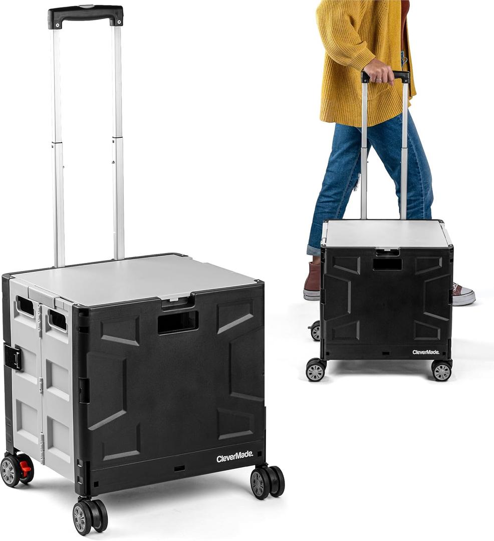 CleverMade Collapsible Wheeled Crate with Lid, 4-Wheels - Swivel and Glide Rolling Crate with Handle and Double Wheels for Easy Transport and Versatile Use - 55L and 100lb Capacity, Cool Gray CleverMade Collapsible Wheeled Crate with Lid, 4-Wheels - Swivel and Glide Rolling Crate with Handle and Double Wheels for Easy Transport and Versatile Use - 55L and 100lb Capacity, Cool Gray