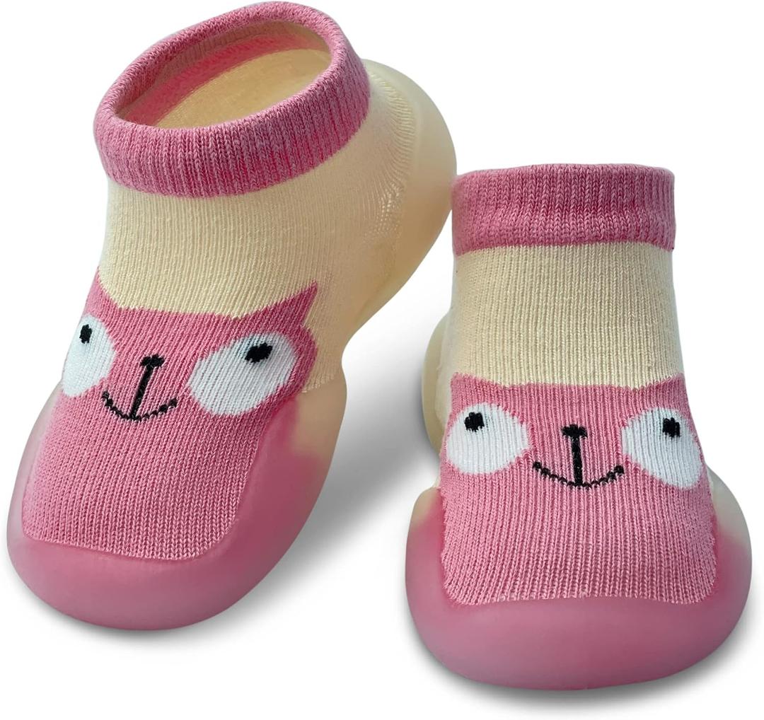 Baby Shoes Boys Girls First Walking Shoes Non Slip Soft Sole Sneakers Toddler Infant Babygirl Sock Shoes (Pink)