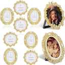 Qunclay 8 Pcs One-inch Mini Vintage Picture Frame Tiny Metal Picture Frames Antique Mini Photo Frame Wallet for Christmas Tabletop and Wall Display Old Fashioned Photo Gallery Art Decor