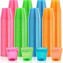 300Pack 1 Oz Plastic Shot Glasses Set, Neon Party Mini Shot Glasses Bulk, Durable and Reusable, Small Disposable Plastic Cups for Vodka, Whiskey, and More