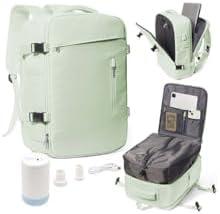 Large Vacuum Travel Backpack Women With Pump Carry On Airline Flight Approved Expandable Work Personal Item size Compression Backpack Bag Laptop compartment College Men Waterproof MintGreen