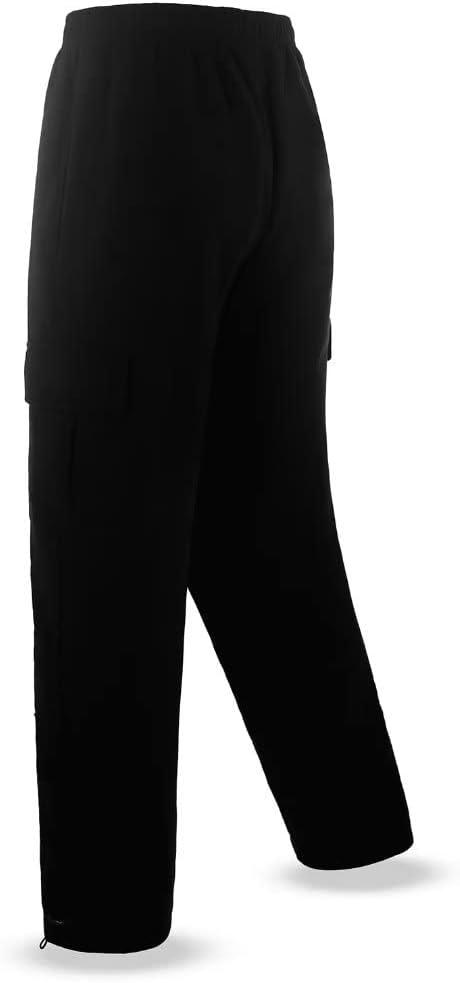 Men's Fleece Cargo Sweatpants Multi-Pocket Loose Casual M-5XL Tall and Big Size (Large, Black)