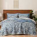 PHF Floral Patchwork Quilt Set King Size, 3 Pieces Reversible Lightweight Quilted Bespread for All Season, Ultra Soft Boho Coverlet Bedding Set 106" x 96"with 2 Pillow Shams, Cornflower