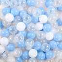 TRENDBOX Ball Pit Balls 100 - Macaron Colors Balls for Ball Pit, Play Tent Baby Playhouse Pool Birthday Party Decoration (D-Blue, White&Clear)