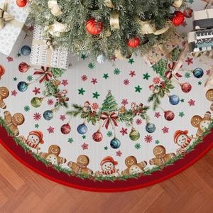 XCHI Red Gingerbread Man Snowman Christmas Tree Skirt Christmas Party Decorations for Home Xmas Holiday Winter Indoor Decro 48 Inch