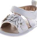 Josmo Baby Girl Sandals Soft Sole Spring Summer Dress Floral, Butterfly & Bow Sandals Size 2-4 Infant (White)