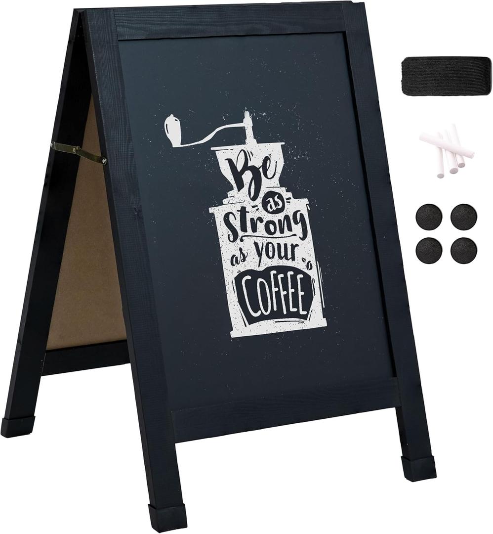 Sunnydaze Magnetic A-Frame Chalkboard Sign - Double-Sided Chalk Sandwich Board Sidewalk Sign - 30" x 20" - Black