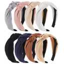 8Pcs Headbands for Women, Fashion Knotted Headband Coffee Series Wide Hairband Girls Hair Accessories (Black, Brown, Navy Blue, Khaki, Light Gray, Pink, Beige, White)