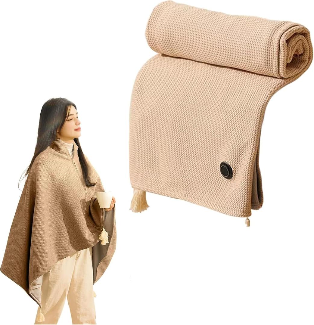 2026 New Portable Heated Blanket Shawl Wraps for Women,Portable USB Heated Blanket Shawl with 3 Heat Settings & Fast Heating, Beige Shawl Wrap for Women Men, Home Outdoor Office Use