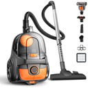 HawKam Canister Vacuum, Upgraded 1600W Bagless Canister Vacuum Cleaner, Auto Cord Rewind, H13 HEPA Filter, 4Qt Large Capacity, 5 Tools for Hard Floors, Carpet, Pet, Upholstery, Tiles, Tangerine
