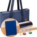 Yellow Mountain Imports American Mahjong Set, Indigo Tides - Blue Soft Case, 4 All-in-One Racks with Pushers, Wright Patterson Scoring Coins, Dice, & Wind Indicator
