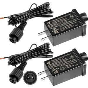 2Pack 12V 0.75A Yard Inflatable Plug Adapters with 2 10ft Extension Cables Replacement Class 2 Power Supply for Halloween Christmas Decoration Transformer US Plug for LED String Lights