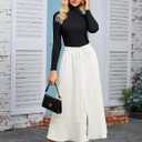 MAKABO Women's Maxi Pleated Skirt with Pockets, High Waisted A Line Long Skirts Button Down Business Casual Outfits (White, M)