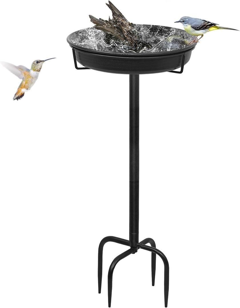 28In Freestanding Birdbaths Bowl Outdoor, Free Standing Garden Bird Bath Bird Feeder Bowl with Metal Stake, Detachable Decoration Spa Birdfeeder for Garden Patio Yard Lawn, New Upgrade(A)
