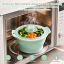 42oz Silicone Microwave Steamer For Cooking, Collapsible Food Steamer For Vegetable, Seafood, Soup, Leftovers, Rice Cooker, BPA Free Small Steam Pot with Handle & Lid, Dishwasher Safe (Green), 1 Pack