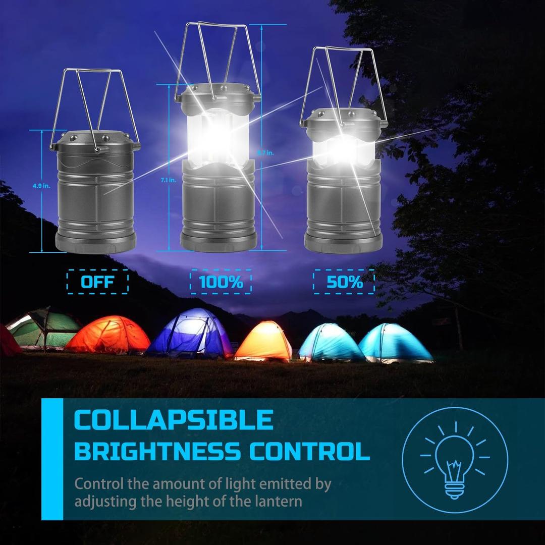 Lichamp LED Camping Lantern, 3 Pack Battery Powered Flashlight for Power Outages, Portable Collapsible Hanging Light Essential for Home, Outdoor, Emergency Lamp Survival Kit Gear for Hurricane, Gray