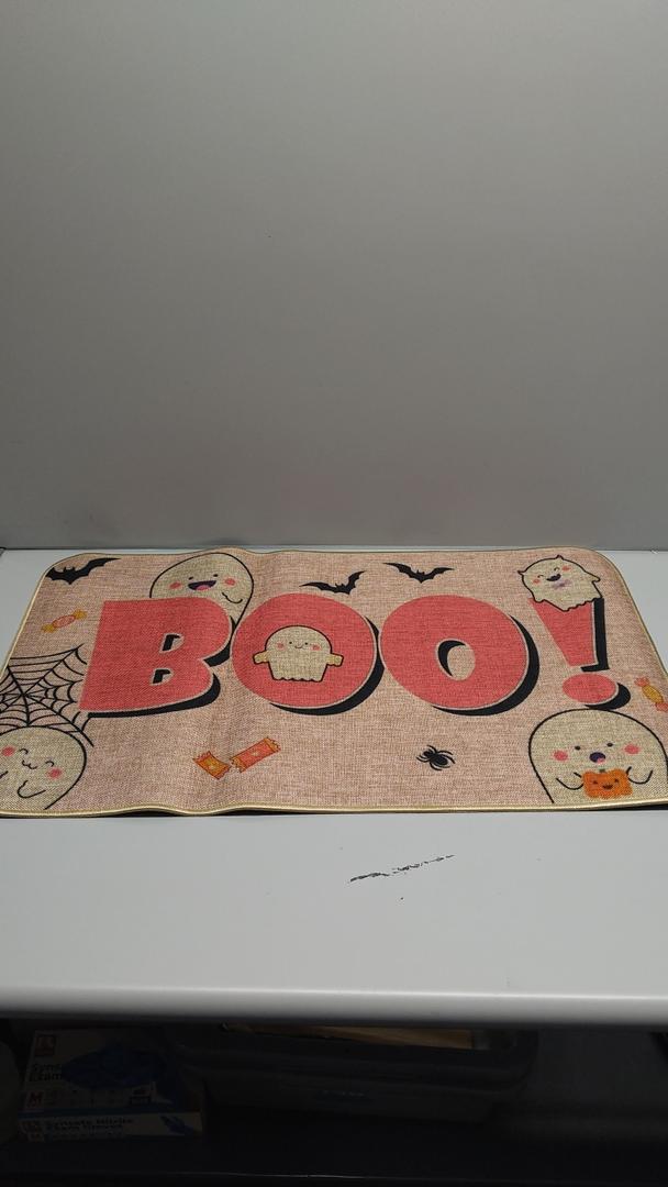 Halloween Cute Ghost Pink Doormat 17x29 Inch, Boo Pumpkins Welcome Decorative Front Door Mat Non Slip Rubber Backing Fall Seasonal Entryway Floor Decoration