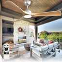 Outdoor Ceiling Fan with Light: 52 Inch 3 Blade Outdoor Fans for Patios - Modern Wood Ceiling Fan with Dimmable Light Remote APP Control Ultra Quiet Reversible DC Motor Timer