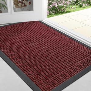 Finchitty Front Door Mat Outdoor Entrance, Heavy Duty Sturdy Rubber Doormat, Stain and Fade Resistant, Easy to Clean, Low Profile Indoor Outdoor Mat for Entryway and Patio, 36x24, Burgundy