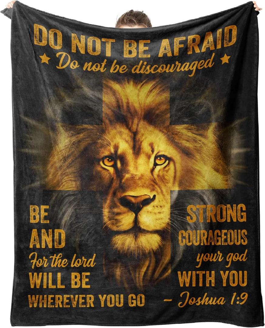 Afterprints Christian Gifts for Men, Blanket Printed with Lion & Bible Verse, Religious, Birthday Gifts for Men, Teen Boys, Catholic, Spiritual, Baptism Gift, Soft Throw Blanket 50'' x 60''