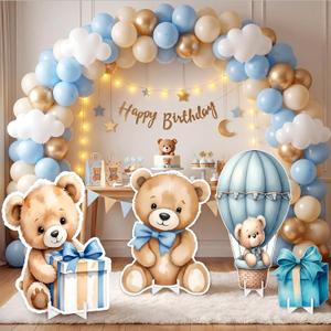 Honoson 4 Pcs Large 24" x 32" Teddy Bear Baby Shower Decorations Cardboard Cutouts, Bear Themed Party Yard Signs Blue for We Can Bearly Wait Birthday Gender Reveal Party Supplies Lawn Decor