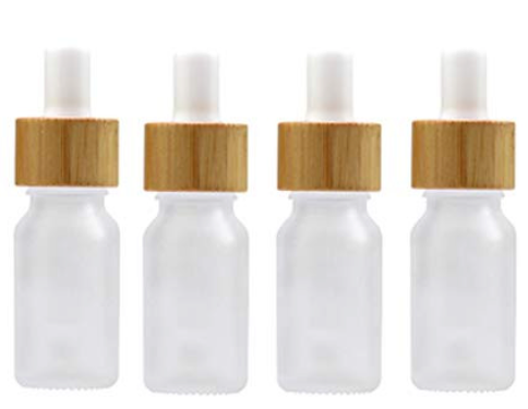 Patelai 46 Pcs 10 ml/ 0.33 oz Frosted Glass Dropper Bottles White Essential Oil Bottles with Eye Dropper and Bamboo Lids Perfume Sample Essence Liquid Cosmetic Containers and Funnels