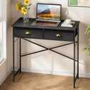 Black Writing Desk for Kids Bedroom, 31.5 Inch Small Computer Desk for Small Spaces, Simple Desk with 2 Fabric Drawers for Home Office, Dorm, Living Room, Home Study Table, Black
