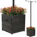 Extra Large Decorative Wooden Planter w/ Universal Pole Support for String Light Poles, Umbrellas, Bird Feeders. Solid Wood Outdoor Garden Box for Plants(Does not include Pole), 17"x17"x18", Black