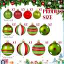 Hungdao 32 Pcs Christmas Ball Ornaments Lime Green Red Christmas Ornament Plastic Xmas Tree Decoration Assorted Size Dot Stripe Holiday Ornament for Tree Home Indoor Decor, 3.1/ 2.3/ 1.5 Inch