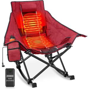 Suteck Heated Rocking Camping Chair - Oversized Heated Camping Chair W/20000mAh Power Bank & Carry Bag, Fully Padded Heated Chairs for Outdoor Sports W/3 Heat Levels for Back & Seat, Lawn Picnic Patio