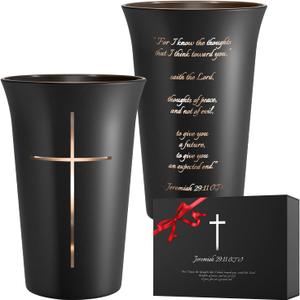 2PCS Black Frosted Drinking Glass Cups with Cross & Bible Verse, Inspirational Religious Gifts for Christians, Catholic Women & Men, Pastor Appreciation, Baptism & Confirmation Gifts for Boys & Girls