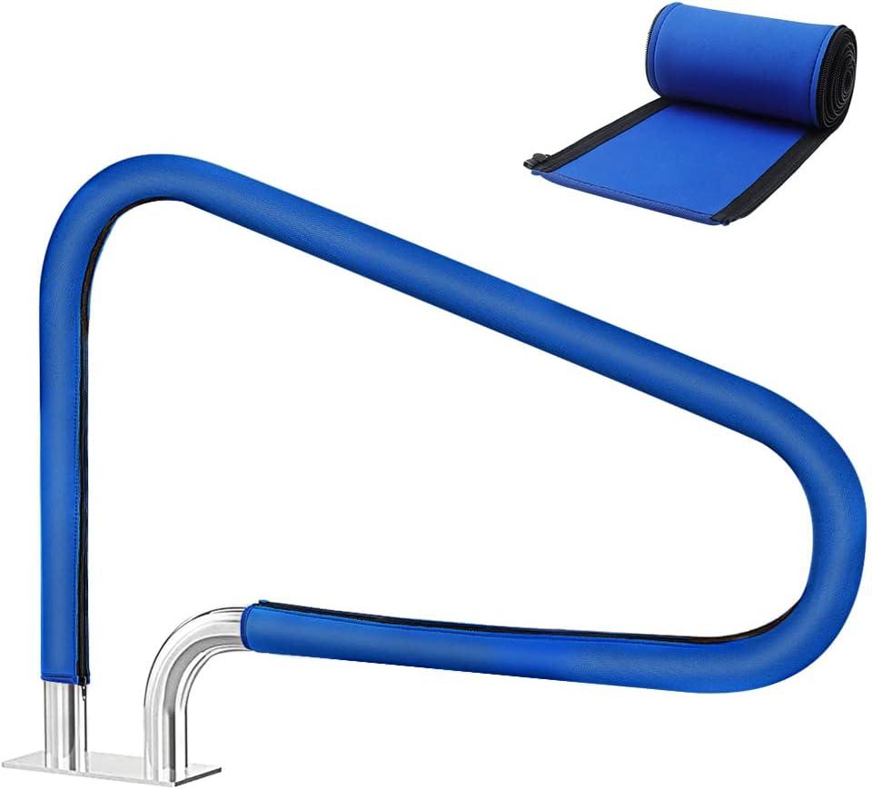 Pool Handrail Cover, 10 Feet Swimming Pool Hand Railing Covers with Zipper Non Slip Anti-Scald Safety Rail Grip Handles Sleeve for Swimming Pools Inground Ladder Hand Rail Grips-Blue