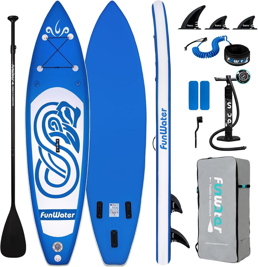 FunWater Inflatable Stand Up Paddle Board with Beginners SUP Accessories | 10' SUP,Anti-Slip EVA Deck,320lbs Capacity/Big Fin，Inflatable Paddle Boards for Adults & Youth of All Skill Levels, DARK BLUE, 10'×31"×6"