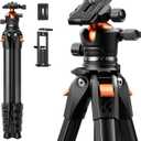 K&F CONCEPT 63" Aluminum Travel Tripod for Camera/Phone, 2.6 lbs Compact Lightweight with Arca Ball Head, 22 lbs Max Load Heavy Duty for DSLR Mirrorless iPhone Video Recording