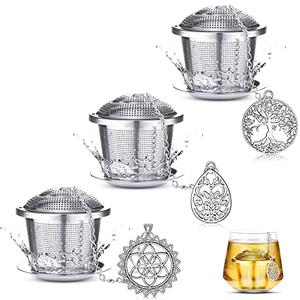 3 Sets Tea Infusers Steeper for Loose Leaf Tea Holder Stainless Steel Tea Ball Mesh Strainer Filters with Drip Trays and Pendant (Plant Style)