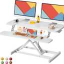 JOY worker Standing Desk Converter, 35" Height Adjustable Sit Stand Up Desk Riser with Keyboard Tray & 6 Fridge Magnets, Desktop Workstation Riser for Home Office Computer Laptop, White