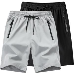 2 x Boys Running Shorts Quick Dry Lightweight Athletic Shorts with Zipper Pockets for Workout Gym Training Outdoor, Size 10