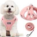 AIITLE Reflective Dog Vest Harness and Leash Set - Adjustable Plush Dog Harness with Safety and Double O-Rings Buckle -Cold Weather Dog Harness for Indoor and Outdoor Use Pure Pink XXXS