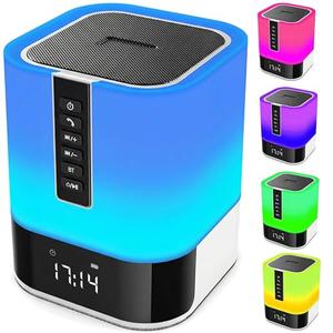 Hetyre Night Light Bluetooth Speaker, 5 in 1 Touch Control Bedside Lamp Dimmable Multi-Color Changing, Bedroom Alarm Clock, Best Birthday Gift Ideas for 10 11 12 13 14 Year Old Teenage Girls/Boys