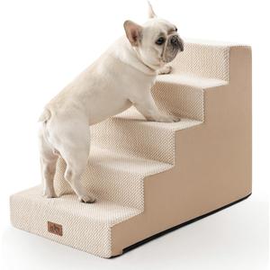 Dog Stairs for Small Dogs, 5 Tier Wider Pet Stairs for High Beds, 23.6" H Non-Slip Dog Steps for Old Cats, Puppies, Small Medium Dogs, 19.7x29.5x23.6 inch, Beige