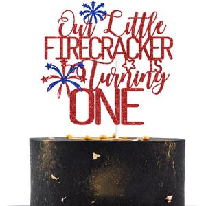 Our Little Firecracker is Turning One Cake Topper, One American Dude, Patriotic Happy 4th of July Independence Day Memorial Day 1st Birthday Party Decorations
