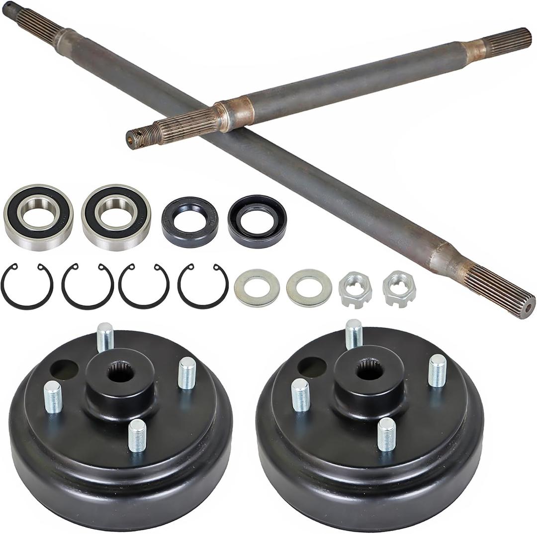 Golf Cart Rear Axle + Brake Hub Drum Assembly Kit 24 spline Replacement for EZGO Electric 1982+, Gas 2 Cycle 1982-1993