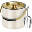 3.2L Modern Insulated Ice Bucket with Silicone Lid, Scoop, Strainer, Double Wall Stainless Steel Ice Bucket for Parties & Cocktail Bar,Ideal for Gift(Pearl White)