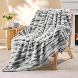 BEDELITE Fleece Throw Blanket for Couch - 300GSM Soft & Warm Fluffy Tie-dye Grey Blanket, Decorative and Giftable Striped Blankets for Women, Men, 50"x60"
