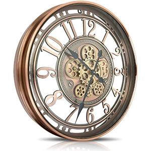 DORBOKER Real Moving Gears Wall Clock Large Modern Metal Clocks for Living Room Decor, Industrial Steampunk Unique Vintage Rustic Decorative Clock for Home Farmhouse Office, 21 Inch Red Copper Arabic