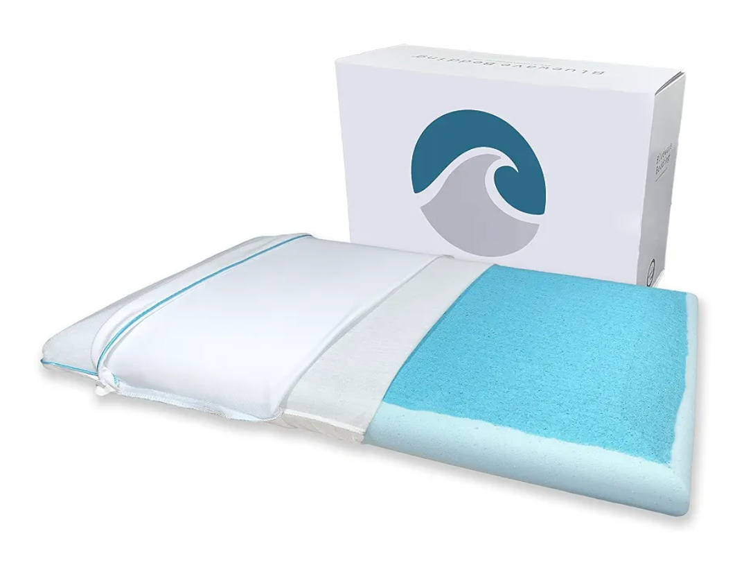 Bluewave Bedding Extra Slim Max Cool CarbonBlue Gel Memory Foam Pillow for Stomach and Back Sleepers - Thin, Flat Design with Advanced Cooling (1.75-Inch Height, Standard Size)
