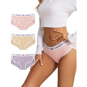 Women's Cotton Underwear Womens Cheeky Panties for Women Comfy Bikini (X-Large, 3 Piece, Pink/Skin Color/Light Purple)