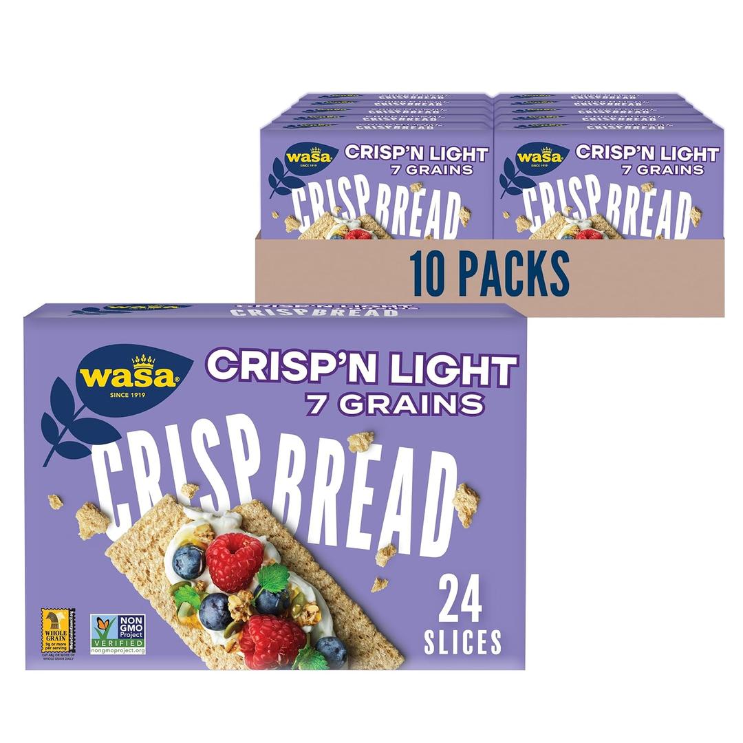 Wasa Crispn Light 7 Grains Crispbread, 4.9 oz (Pack of 10), Crackers, Non-GMO Ingredients, 7 Grain Blend, 20 Calories per Slice (EXP 06/30/26)