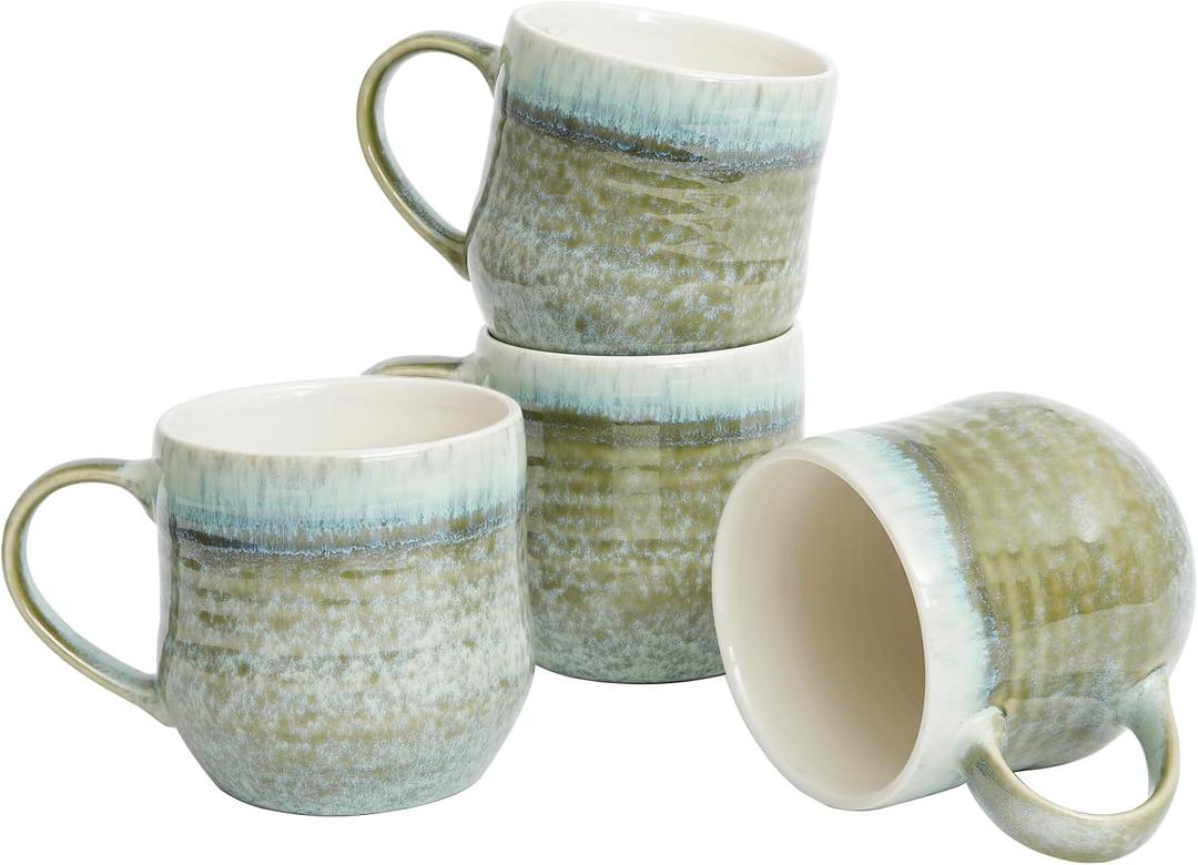 Bosmarlin Ceramic Coffee Mug Set of 4, 17 Oz, Coffee Cups with Big Handle, Microwave and Dishwasher Safe (Willow Green)
